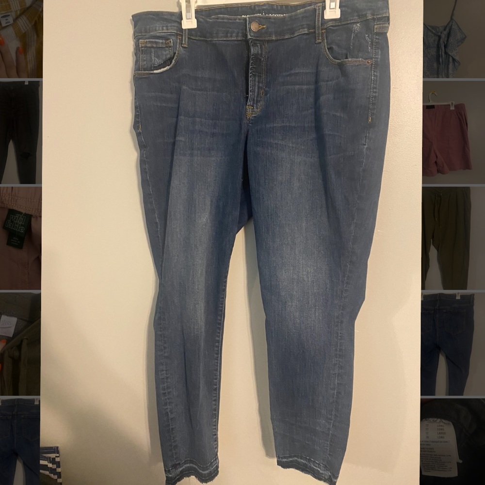 Distressed Hem Skinny Blue Jeans